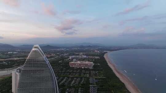 航拍三亚海棠湾日落夕阳晚霞延时云彩全景