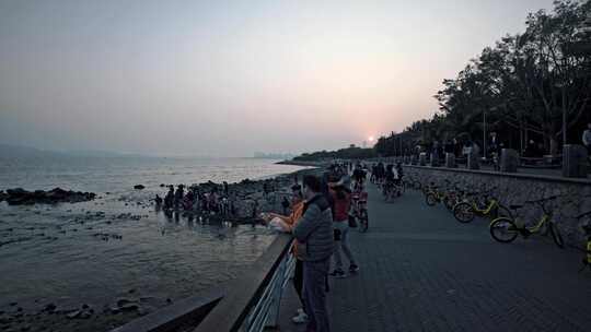 深圳湾海边游客人文