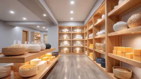 精致手工香皂与编织篮艺术品陈列