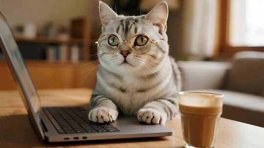 可爱猫咪居家办公萌宠生活场景视频