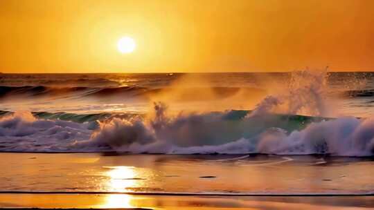 夕阳海浪,唯美巨浪,海浪翻滚,海浪转场