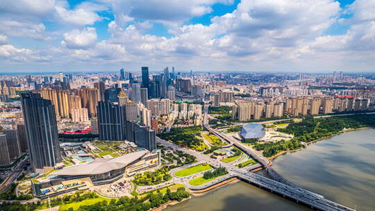 辽宁沈阳浑河城市风景航拍