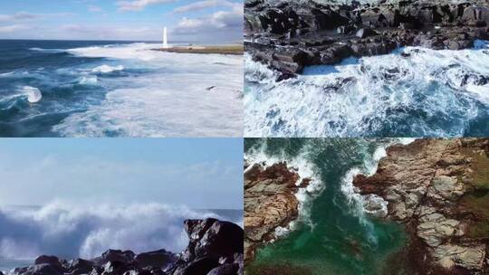 海浪拍打礁石大气海浪翻滚大海 视频合集