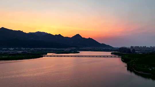 【泰安】泰山天平湖日出航拍