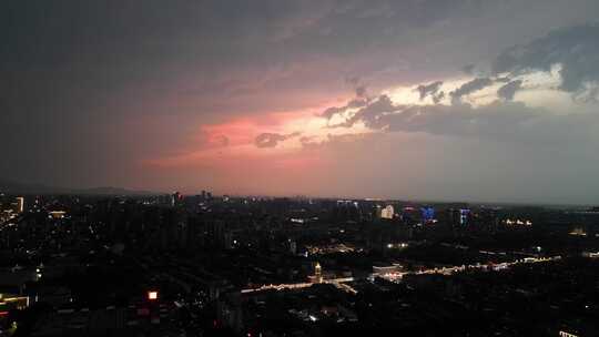 航拍淄博城市夜景