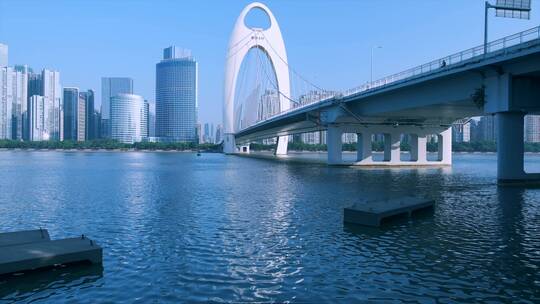 猎德大桥与珠江岸摩天大楼建筑群视频素材模板下载