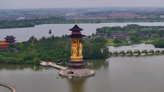 江苏省泰州溱湖景区古寿圣寺航拍