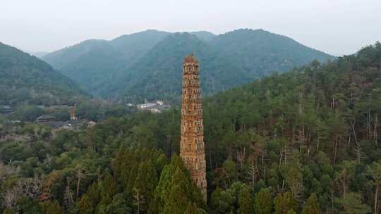 浙江台州国清寺隋塔天台山寺庙古塔宝塔航拍