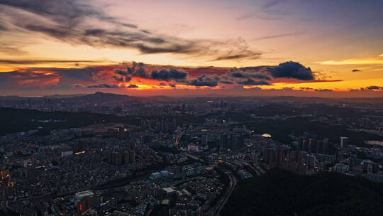 4k延时航拍深圳龙岗布吉夜景火烧云视频素材模板下载