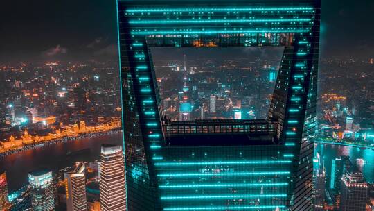 上海_穿越环球金融中心大厦_夜景航拍延时4K视频素材模板下载