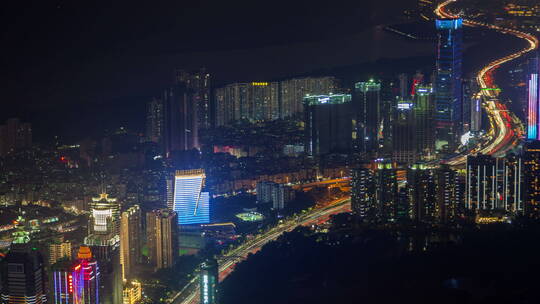 中国深圳城市景观空中天际线全景夜景