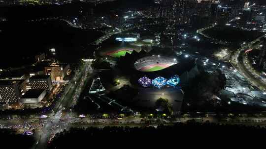 深圳龙岗区大运中心体育馆夜景航拍