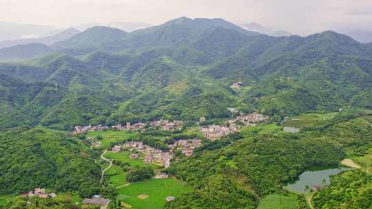 航拍山区山村乡村农村山脉绿水青山