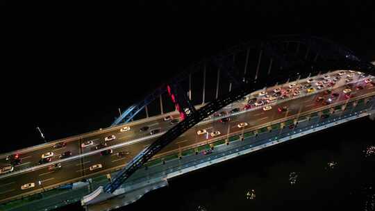 杭州钱塘江复兴大桥夜晚夜景航拍车流交通浙视频素材模板下载