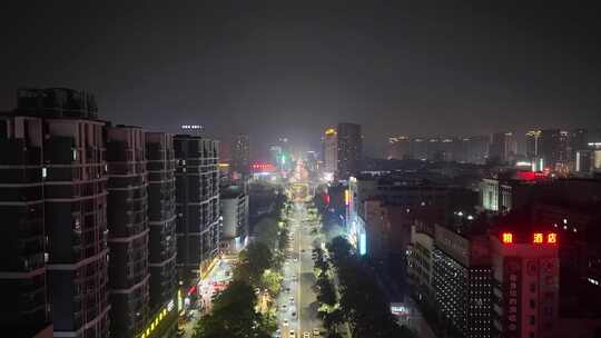 湖南岳阳商业街夜景航拍