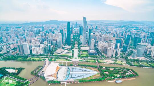 广州_海心沙_延时俯拍珠江新城建筑群4K视频素材模板下载