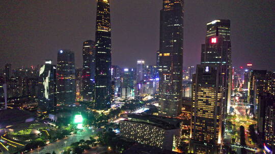 广州CBD夜景珠江新城航拍城市风光空镜