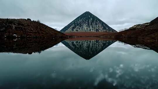 金字塔形山坡荒野湖面阴影反射