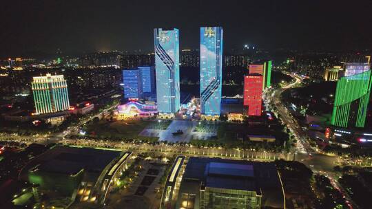 江门地标万达广场五邑广场城市风光航拍4K