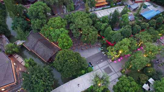 成都高新区铁像寺水街夜景航拍实时