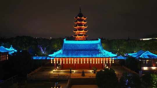 航拍苏州盘门景区中秋灯会夜景