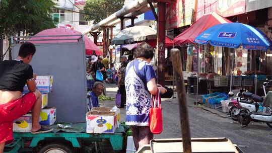 4K城中村早晨小吃摊菜市场买菜人群