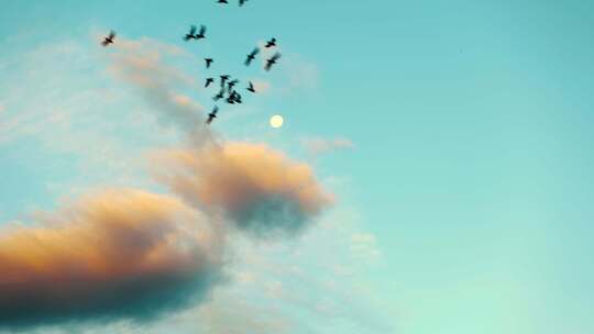 清晨鸽子飞过天空