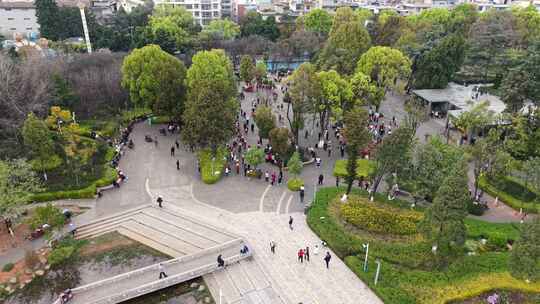 城市公园里休闲锻炼人群航拍