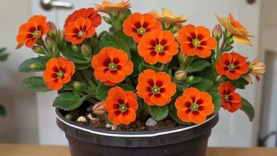 盆栽橙色花卉特写