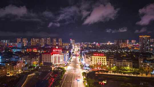 文山七花南路夜景车流航拍延时