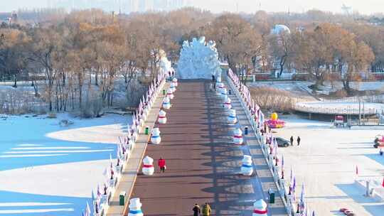 中国黑龙江哈尔滨太阳岛雪博会雪雕航拍合集