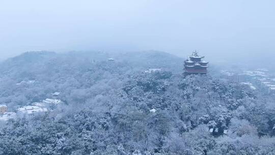 杭州雪中城隍阁航拍视频