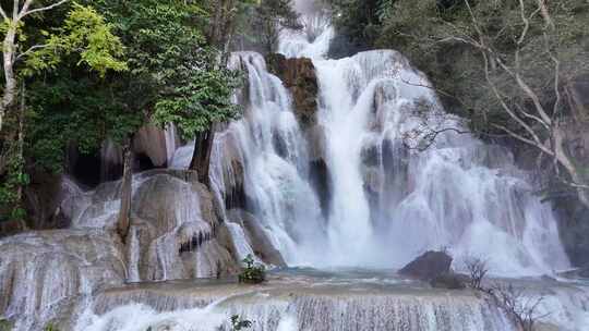 老挝关西瀑布航拍视频素材模板下载