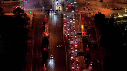 航拍枣庄新城光明路夜景车流视频素材模板下载