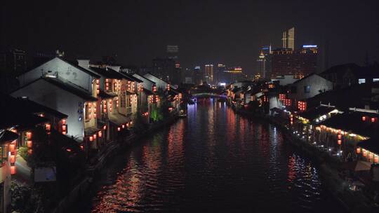 【空镜】4k夜景-江南古镇运河-城市建筑-log