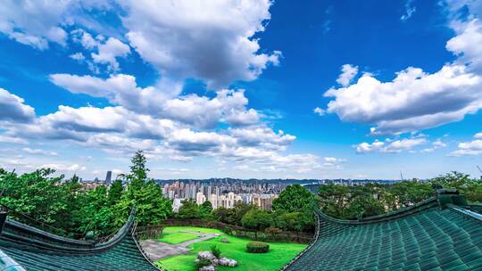 重庆夏季蓝天白云好天气城市全景延时