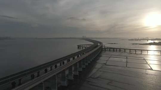 福建 泉州 石狮 泉州湾跨海大桥 日出 航拍视频素材模板下载