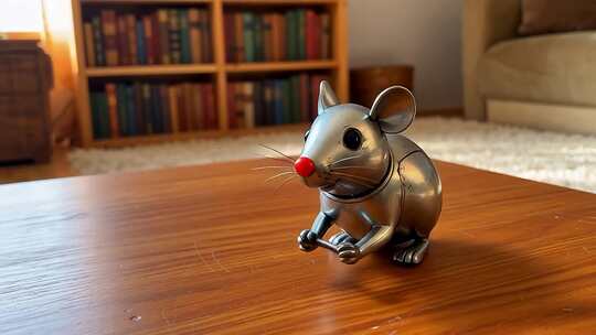 室内桌上金属老鼠摆件特写