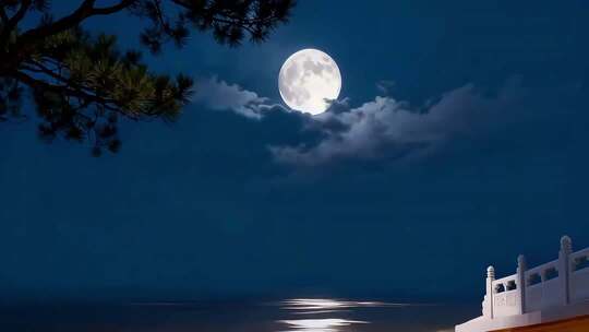 月夜下的湖边风景