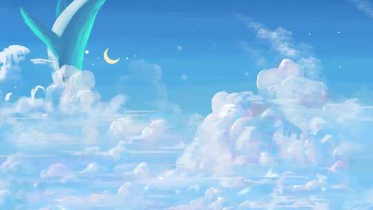 鲸鱼视频素材天空背景漫画天空鲸鱼插画背景