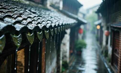 雨下雨清明屋檐雨景古镇雨天水滴雨巷雨滴