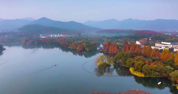 杭州西湖秋色茅家埠景区秋色风光