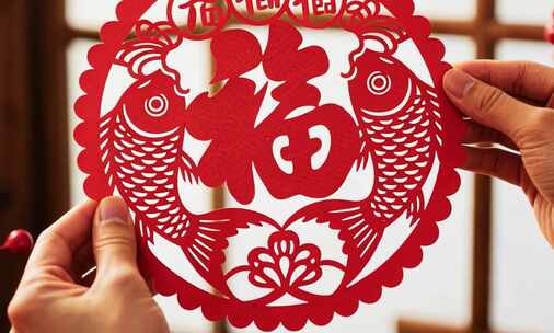 剪纸贴窗花春节新年