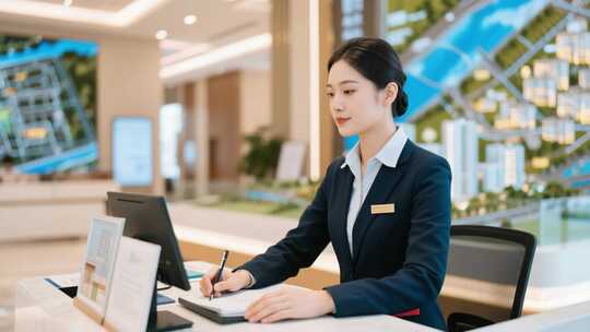商务女性前台记录办公场景