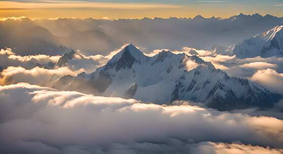 雪山云雾阳光山峰云海日出自然生态环境风景