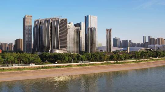 杭州奥体中心现代建筑群航拍视频素材模板下载