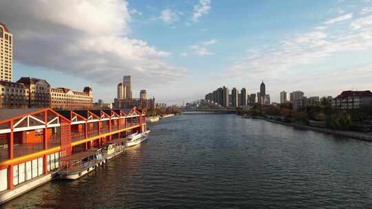 天津海河风景线城市天际线建筑风光航拍