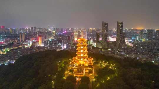 广东佛山魁星楼夜景灯光航拍环绕延时4K