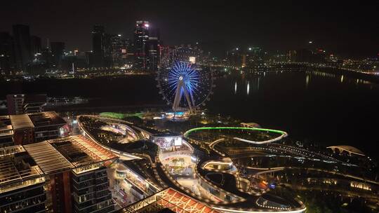 深圳欢乐港湾摩天轮夜景视频素材模板下载