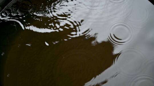 雨滴滴落在水面形成的涟漪（空镜头）